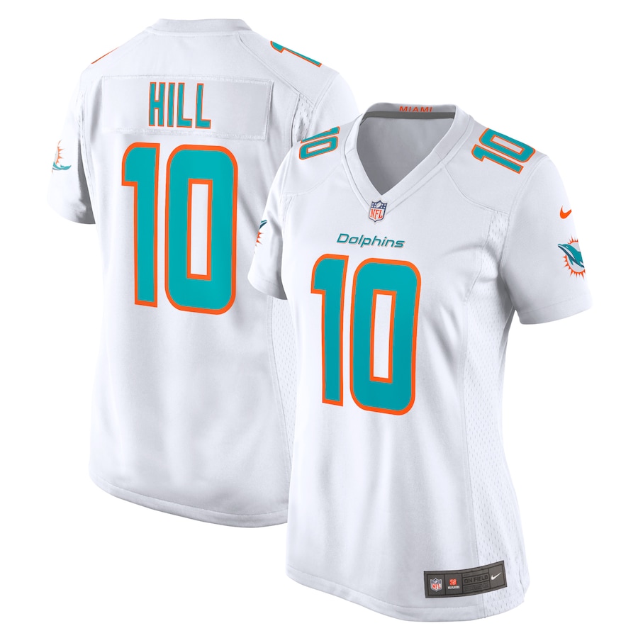 Women Miami Dolphins #10 Tyreek Hill White Game Stitched Football NFL Jerseys->women nfl jersey->Women Jersey